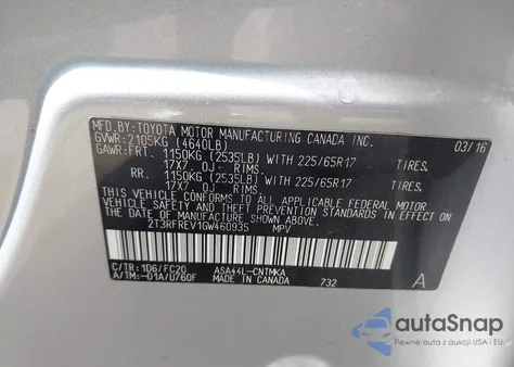 2016 Toyota Rav4 Xle z USA, uszkodzony, nr VIN 2T3RFREV1GW460935